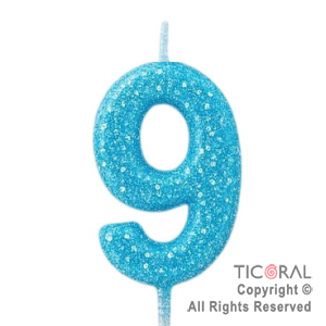 VELA NUMERAL CHICO 5.5 CM CON GIBRE CELESTE NUMERO 9 x 1